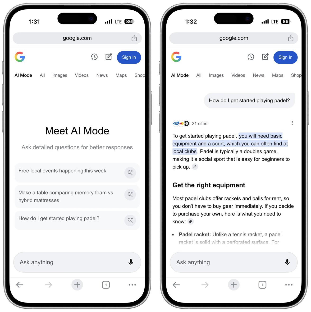 دسترسی به حالت هوش مصنوعی در Chrome