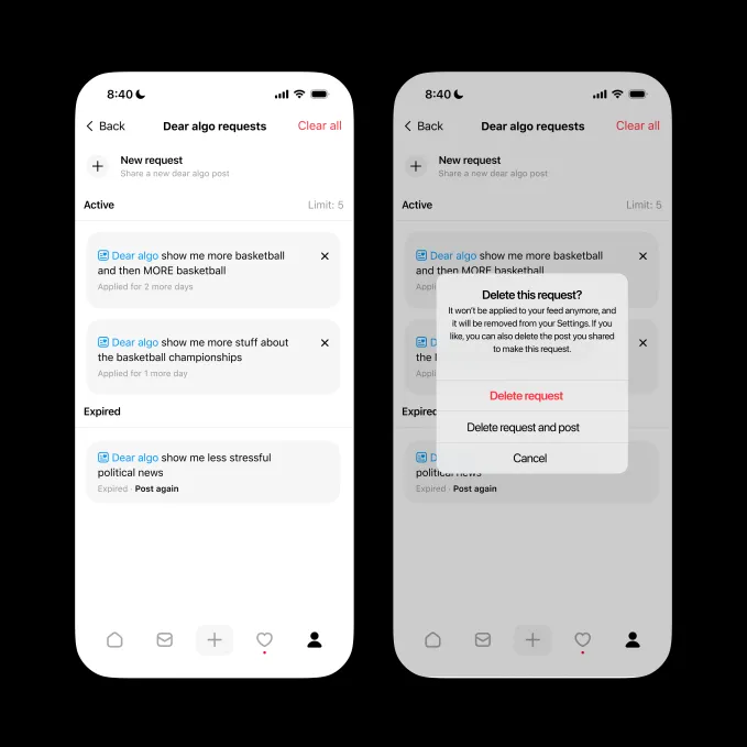 ویژگی Dear Algo در Threads